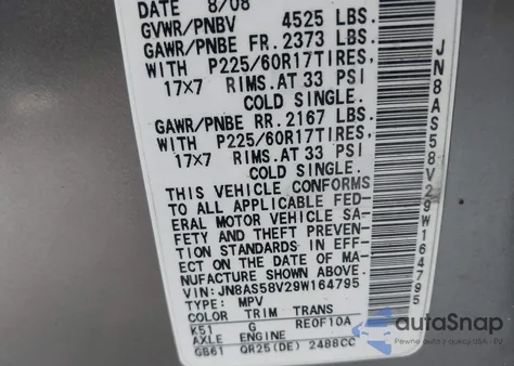 2009 Nissan Rogue S z USA, uszkodzony, nr VIN JN8AS58V29W164795